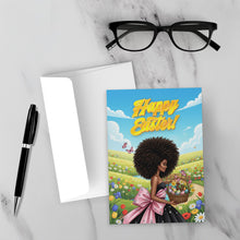 Load image into Gallery viewer, Glam Easter Holiday - African American Woman - Floral Greeting Card - Fashionista - Afro Hairstyle