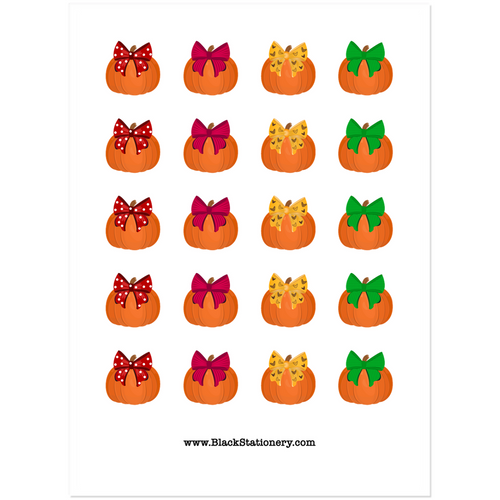 Glam Pumpkins w/Colorful Bow - Halloween Sticker Set - Front