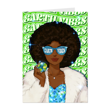 Load image into Gallery viewer, Glam Sunglasses Black Woman - Earth Vibes - Afro Hairstyle - Unique Design Greeting Card - Happy Earth Day