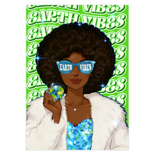 Load image into Gallery viewer, Glam Sunglasses Black Woman - Earth Vibes - Afro Hairstyle - Unique Design Greeting Card - Happy Earth Day