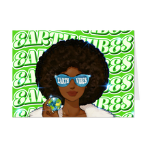 Load image into Gallery viewer, Glam Sunglasses Black Woman - Earth Vibes - Afro Hairstyle - Unique Design Horizontal Greeting Card