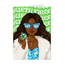 Load image into Gallery viewer, Glam Sunglasses Black Woman - Earth Vibes - Long Hair - Unique Design Holiday Greeting Card - Happy Earth Day