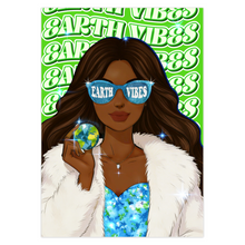 Load image into Gallery viewer, Glam Sunglasses Black Woman - Earth Vibes - Long Hair - Unique Design Holiday Greeting Card - Happy Earth Day