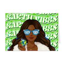 Load image into Gallery viewer, Glam Sunglasses Black Woman - Earth Vibes - Long Hair - Unique Design Horizontal Greeting Card