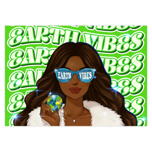 Load image into Gallery viewer, Glam Sunglasses Black Woman - Earth Vibes - Long Hair - Unique Design Horizontal Greeting Card