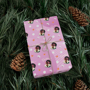Goddess, Butterflies & Flowers - African American Woman - Purple Gift Wrapping Paper - Wrapped Gift Sample Photo