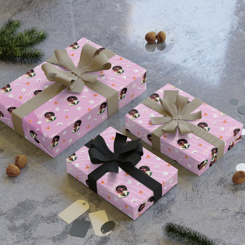 Goddess, Butterflies & Flowers - African American Woman - Purple Gift Wrapping Paper - Wrapped Gifts