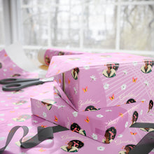 Load image into Gallery viewer, Goddess, Butterflies &amp; Flowers - African American Woman - Purple Gift Wrapping Paper - Wrapped Gifts 2