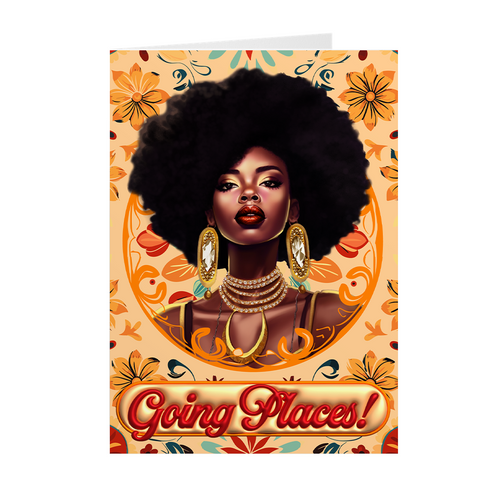 Glam Going Places - African American Woman - Black Card Shop