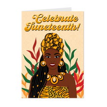 Load image into Gallery viewer, Gold &amp; Black Glam - Braided Hairstyle - Smiling African American Woman - Celebrate Juneteenth Greeting Card
