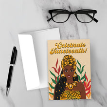 Load image into Gallery viewer, Gold &amp; Black Glam - Braided Hairstyle - Smiling African American Woman - Celebrate Juneteenth Greeting Card