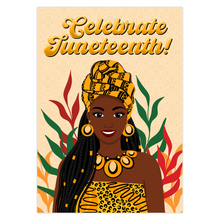 Load image into Gallery viewer, Gold &amp; Black Glam - Braided Hairstyle - Smiling African American Woman - Celebrate Juneteenth Greeting Card