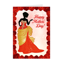 Load image into Gallery viewer, Gold &amp; Red Gown - Happy Mother's Day - Silhouette A - Red Roses Flower Design - Black Card Shop