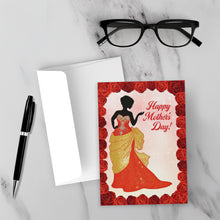 Load image into Gallery viewer, Gold &amp; Red Gown - Happy Mother's Day - Silhouette A - Red Roses Flower Design - Black Card Shop