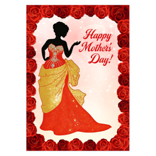 Load image into Gallery viewer, Gold &amp; Red Gown - Happy Mother's Day - Silhouette A - Red Roses Flower Design - Black Card Shop
