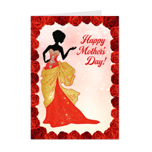 Load image into Gallery viewer, Gold &amp; Red Gown - Happy Mother's Day - Silhouette B - Red Roses Flower Design - Black Card Shop