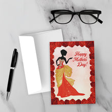 Load image into Gallery viewer, Gold &amp; Red Gown - Happy Mother's Day - Silhouette B - Red Roses Flower Design - Black Card Shop