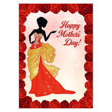 Load image into Gallery viewer, Gold &amp; Red Gown - Happy Mother's Day - Silhouette B - Red Roses Flower Design - Black Card Shop