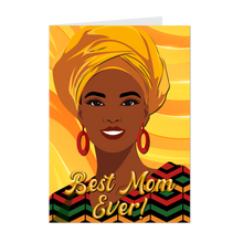 Load image into Gallery viewer, Gold Turban &amp; Earrings - Smiling African American Mom - Happy Mother's Day Greeting Cards - Stylish Mother