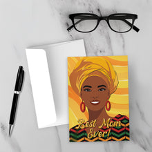 Load image into Gallery viewer, Gold Turban &amp; Earrings - Smiling African American Mom - Happy Mother's Day Greeting Cards - Stylish Mother