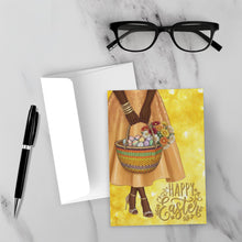 Load image into Gallery viewer, Golden Sparkle Glam - African American Woman - Happy Easter Greeting Card - Easter Eggs &amp; Flowers