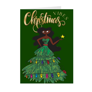 Christmas Vibes - African American Woman - Black Card Shop