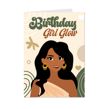 Load image into Gallery viewer, Groovy Birthday Girl Glow - African American Woman - Black Card Shop - Front