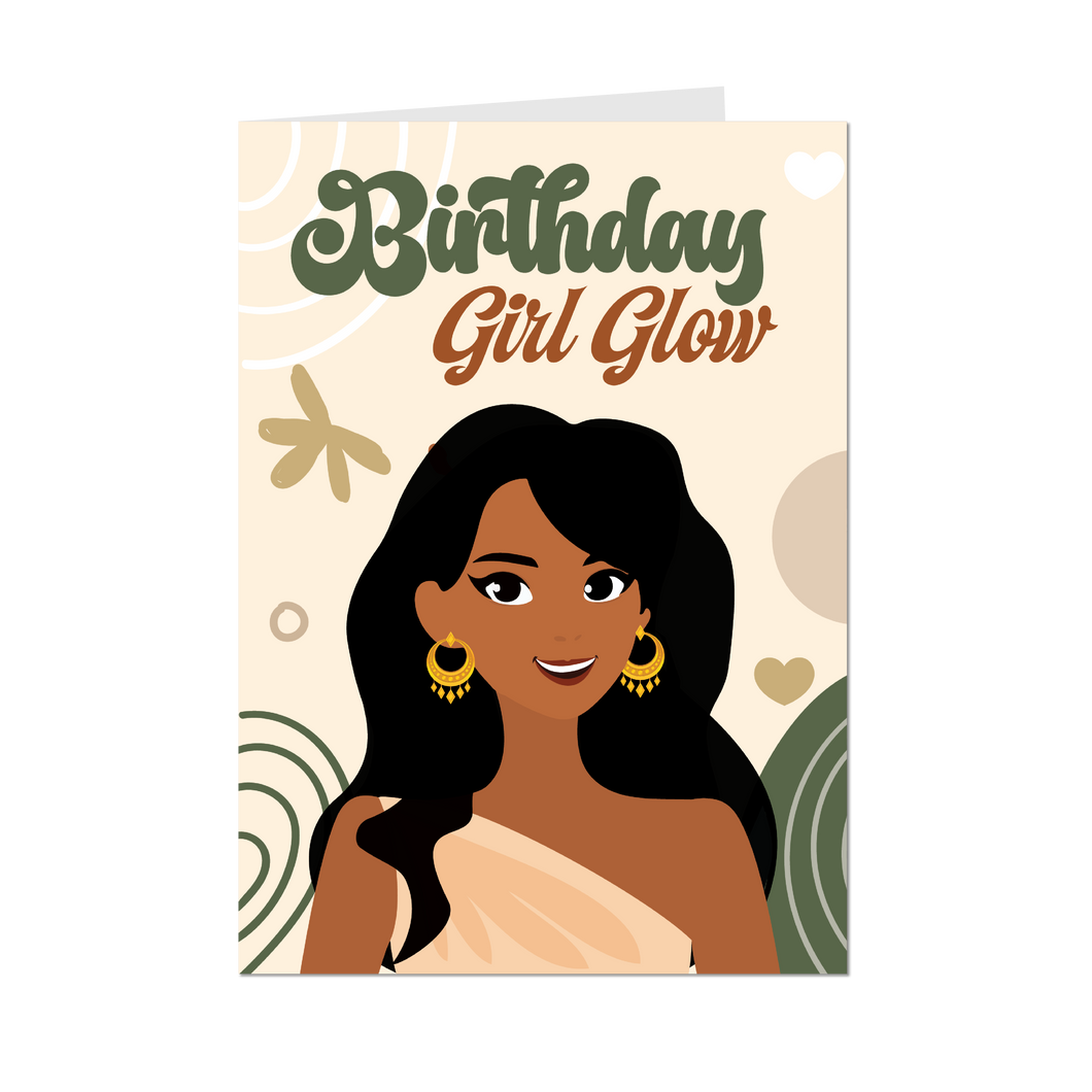 Groovy Birthday Girl Glow - African American Woman - Black Card Shop - Front