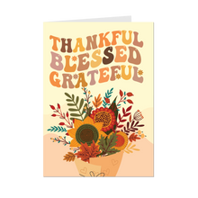 Load image into Gallery viewer, Groovy Floral Bouquet - Thankful Blessed Grateful Greeting Cards - Front