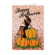 Load image into Gallery viewer, Halloween &amp; Autumn Pumpkin Glam Sparkle - African American Woman - Black Card Shop