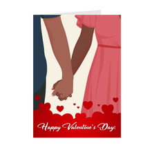 Load image into Gallery viewer, Black Couple Hearts Holding Hands - Happy Valentine&#39;s Day Greeting Cards Front