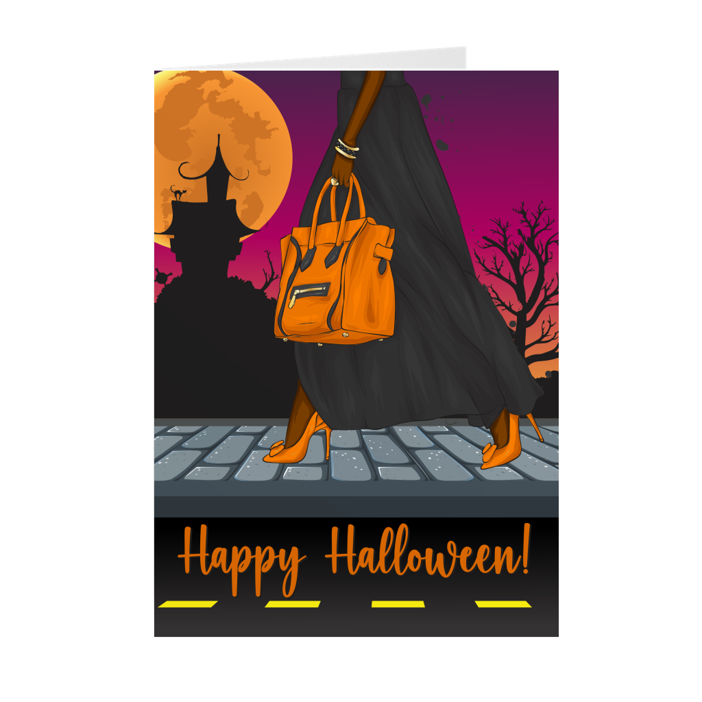Handbag Dress High Heels- Black Stylish Woman - Halloween Greeting Card Shop