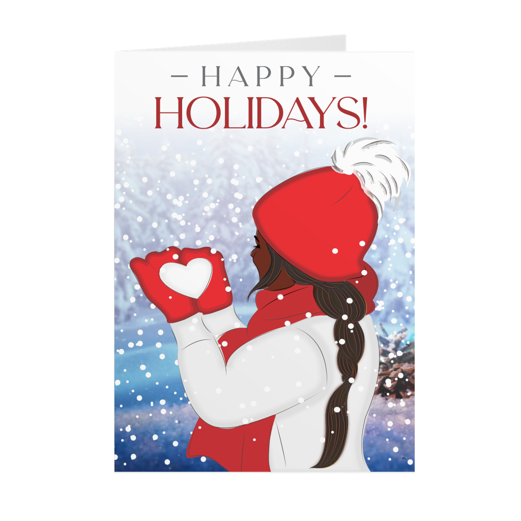 Heart-Shaped Snow - Happy Holidays - Greeting Cards