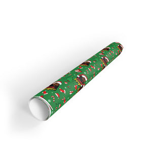 Happy Black Santa - Happy Holidays - Green Gift Wrapping Paper Roll - Rolled View