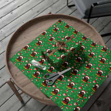 Load image into Gallery viewer, Happy Black Santa - Happy Holidays - Green Gift Wrapping Paper Roll - Wrapped Gift Sample with Background