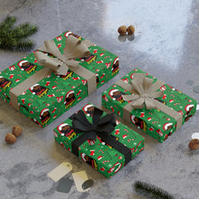 Load image into Gallery viewer, Happy Black Santa - Happy Holidays - Green Gift Wrapping Paper Roll - Wrapped Gifts