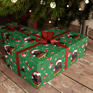 Happy Black Santa - Happy Holidays - Green Gift Wrapping Paper Roll - Wrapped Gifts Sample Photo