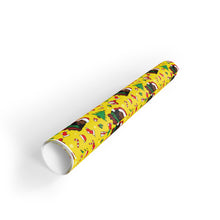 Load image into Gallery viewer, Happy Black Santa - Happy Holidays - Yellow Gift Wrapping Paper Roll - Rolled View