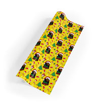 Load image into Gallery viewer, Happy Black Santa - Happy Holidays - Yellow Gift Wrapping Paper Roll - Rolled View 2
