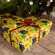 Load image into Gallery viewer, Happy Black Santa - Happy Holidays - Yellow Gift Wrapping Paper Roll - Wrapped Gifts Sample Photo