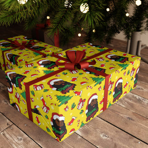 Happy Black Santa - Happy Holidays - Yellow Gift Wrapping Paper Roll - Wrapped Gifts Sample Photo