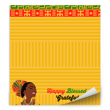 Load image into Gallery viewer, Happy Blessed Grateful - Afrocentric Notepads - Positive Quote Affirmations - Smiling Black Woman - Colors of Africa Paper Design