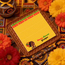 Load image into Gallery viewer, Happy Blessed Grateful - Afrocentric Notepads - Positive Quote Affirmations - Smiling Black Woman - Colors of Africa Paper Design
