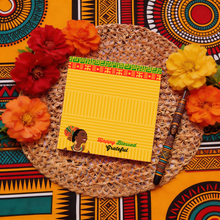 Load image into Gallery viewer, Happy Blessed Grateful - Afrocentric Notepads - Positive Quote Affirmations - Smiling Black Woman - Colors of Africa Paper Design