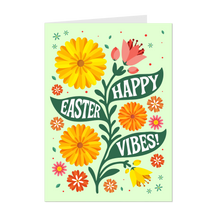 Load image into Gallery viewer, Happy Easter Vibes - Black Stationery Holiday Card Shop - Colorful Flowers - Green Greeting Card