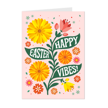 Load image into Gallery viewer, Happy Easter Vibes - Black Stationery Holiday Card Shop - Colorful Flowers - Pink Card