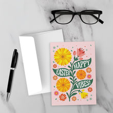 Load image into Gallery viewer, Happy Easter Vibes - Black Stationery Holiday Card Shop - Colorful Flowers - Pink Card