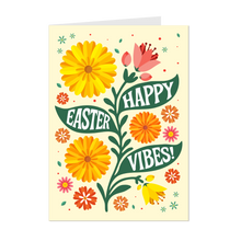 Load image into Gallery viewer, Happy Easter Vibes - Black Stationery Holiday Card Shop - Colorful Flowers - Yellow Greeting Card