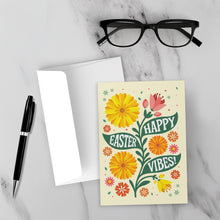 Load image into Gallery viewer, Happy Easter Vibes - Black Stationery Holiday Card Shop - Colorful Flowers - Yellow Greeting Card