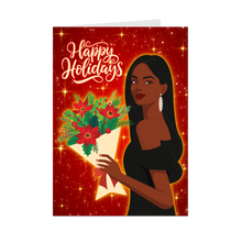Load image into Gallery viewer, Happy Holidays Flowers - African American Woman - Black Card Shop
